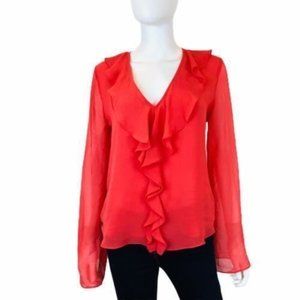 Trouve Women Red Ruffle V-Neck Bell Long Sleeve Career Blouse Top Size S Small